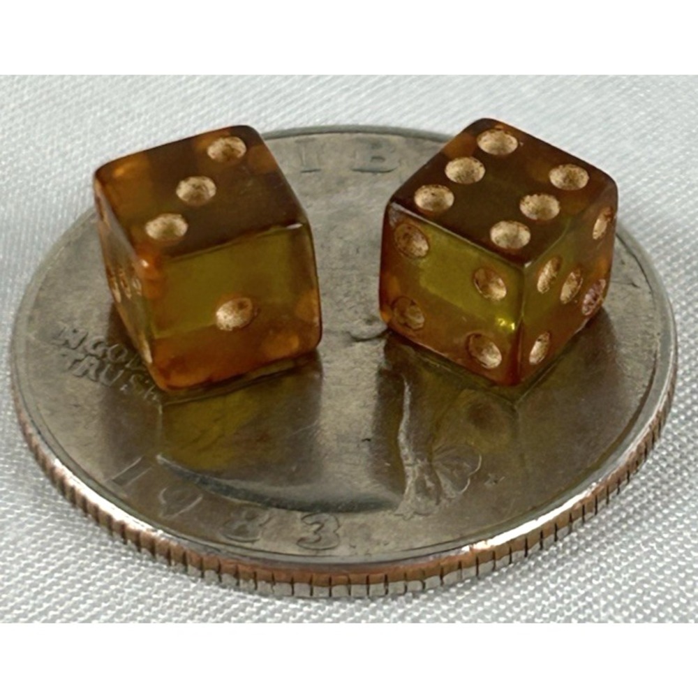 Vintage Amber Bakelite Translucent Miniature Dice 1/4" Micro Mini Tiny Tested